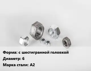 Гайка с шестигранной головкой D=6 Сталь: А2